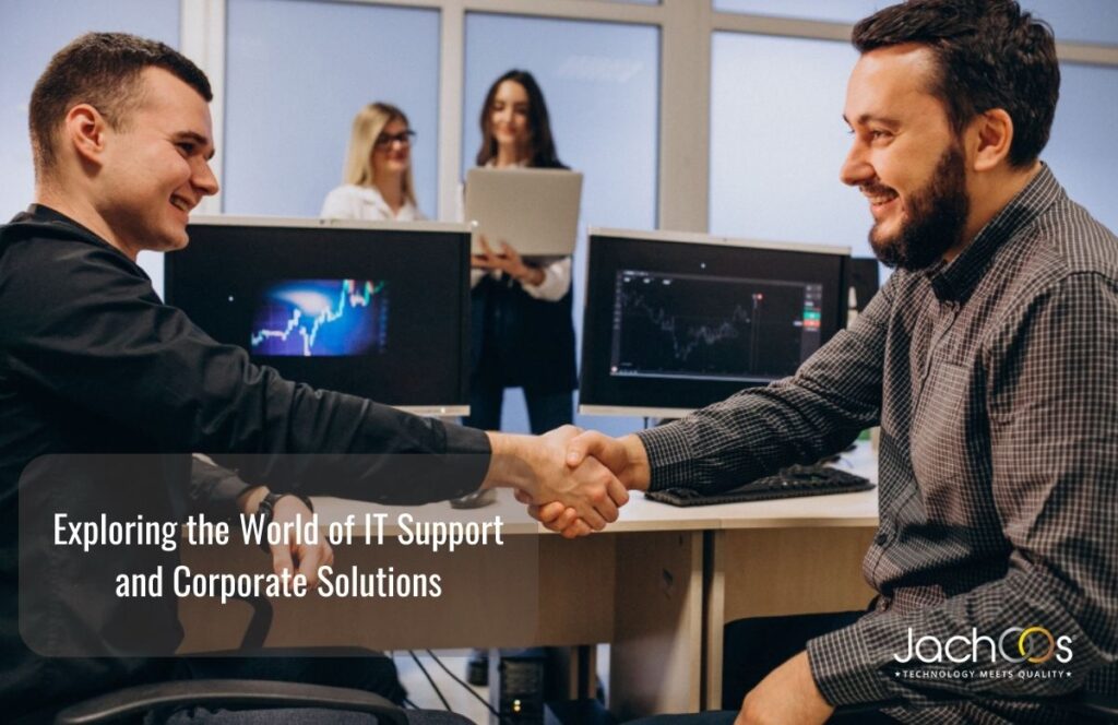 It Support Dubai . A corporate talking with an it guy for guidance